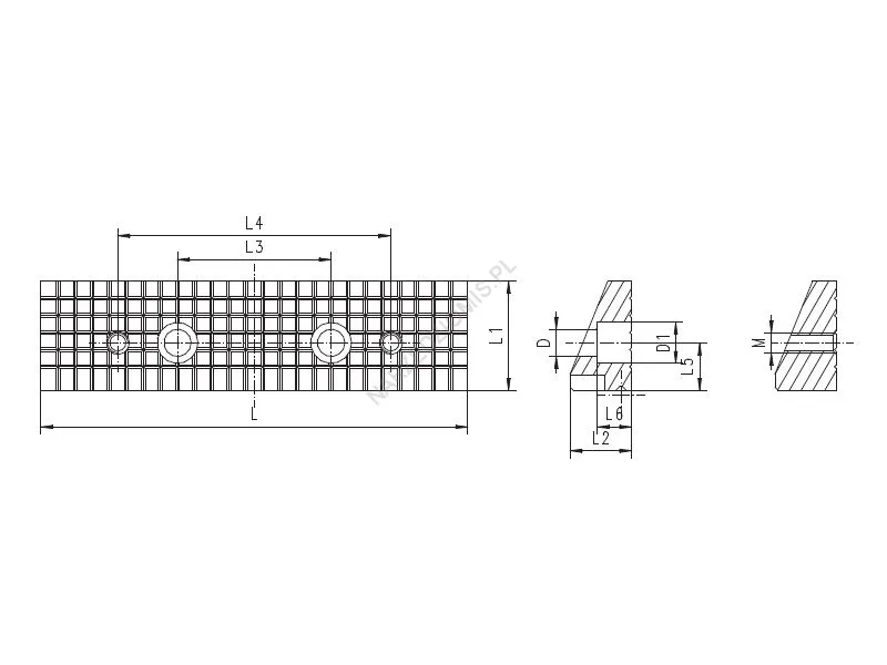 Rysunek techniczny: Szczęka do imadła z nacięciami WSZN 100 mm do typu: 6620,6622,6623,6624,6820 - BISON-BIAL